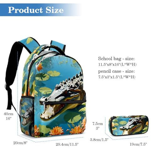 Sac à dos multicolore crocodile et fleur 40cm avec trousse compacte