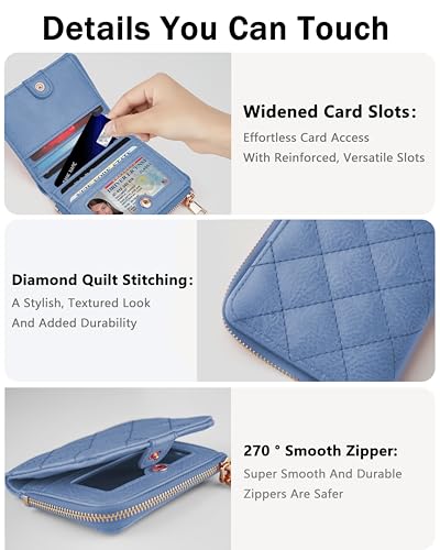 Small RFID Bifold Wallet for Women Slim Card Holder with Zipper Coin Pocket & 2 ID Windows,Compact Gift Wallet (Blue)4