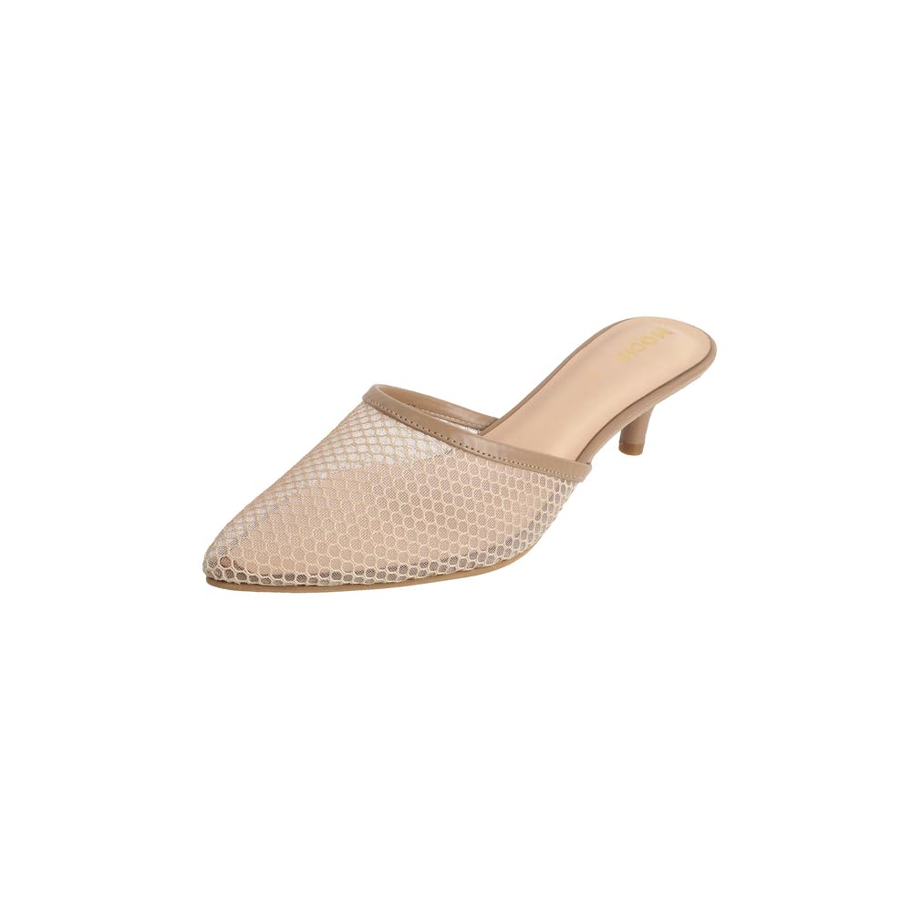 mochi Women's Mesh Leather Kitten Heel Fashion Slip-on Mules-picture-34