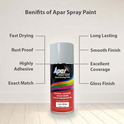 Image of APAR Spray Paint Cafe White (RC Colour Name) +PC, Compatible for Toyota Glanza,Urban Cruiser Hyryder Cars -225 ml (Pack of 2-Pcs)
