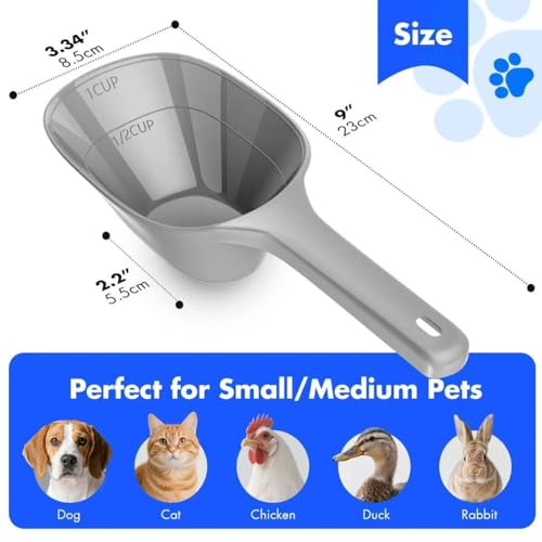 Image of Small Food Scoop 2 PACK,1 Cup Capacity Dog Food Scoop With Measuring Lines For Dog, Puppy and Cat Coffee Bean Scoop, Flour Scoop (Grey)