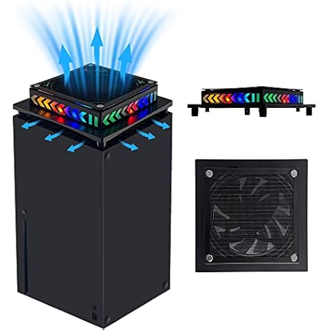Cooling Fan for Xbox Series X with LED Light DOBEWINGDELOU Top Fan Cooler System with Dust Filter Low Noise Black Cover
