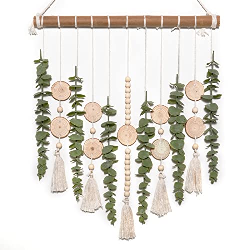 Boho Wall Decor Artificial Eucalyptus Wall Hanging Bathroom Decor Fake Eucalyptus Plants Greenery Leaves With Wooden Bead Garland On Stick Rustic Farmhouse Home Decorations For Bedroom Nursery Kitchen #TOP7