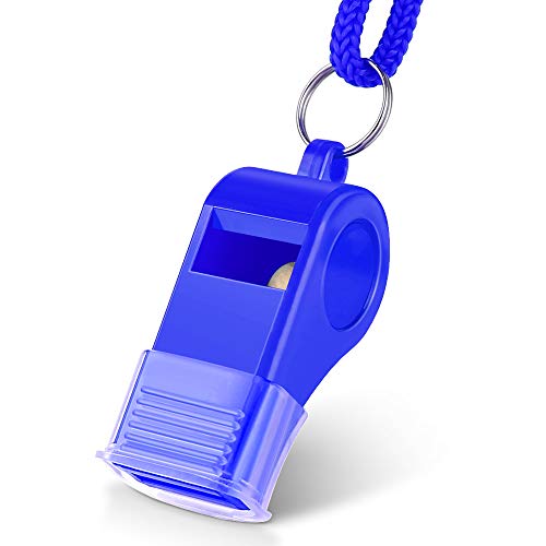 Hipat Whistle with Lanyard & Mouth Grip, 2 Packs Blue Plastic Whistles, Loud Crisp Sound, Sports Whistles Great for Coach, Referee, Basketball, Lifeguard, Survival