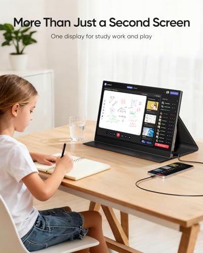 Image of CJkao Portable Monitor 15.6 inch FHD 1080P USB-C & HDMI Display Ultra-Slim IPS Screen w /Smart Cover, Dual Speakers, HDR, Eye-Care, External Monitor for Laptop, Mac, Phone, PS5, Xbox, Switch, Black