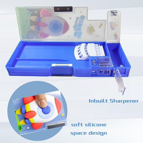Image of ZAFCO Plastic Astronaut Magnetic Pencil Box for Kids | Large Capacity Space Theme Compass for Boys for School | Stationaries Organizer Return Gift | Pack of 1, Blue