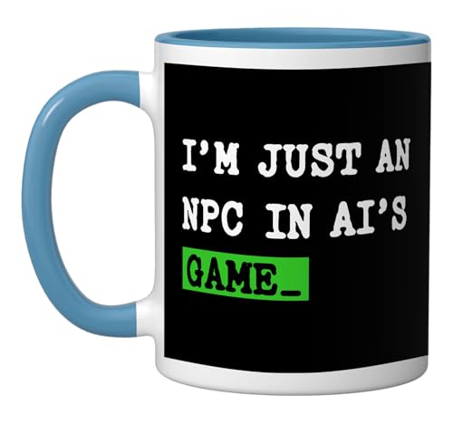 Funny AI Artificial Intelligence NPC In AI's Game Ceramic Mug, Blue/White