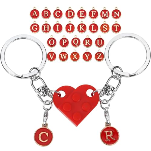 BCHKO Portachiavi per coppia a forma di cuore con 26 lettere Portachiavi per coppia per lui e per lei Portachiavi per coppia per la casa Regalo per la nuova casa Regalo per coppia