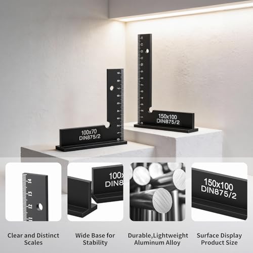 Wozzies Zimmermannswinkel Set, 180mm Dreieckslineal und 2pcs 90° Anschlagwinkel Schlosserwinkel 150x100mm,100x70mm, Winkelmesser Anreisswerkzeug für Metallbau, Werkstatt, Winkelmessen und Markieren