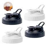 4 Pack Regular Mouth Mason Jar Pour Spout, Mason Jar Pitcher Lids with Leakproof Airtight Flip Cap, Reusable Plastic Canning Lids for Drinking Salad Dressing Pouring, Jar Lids, Black & White