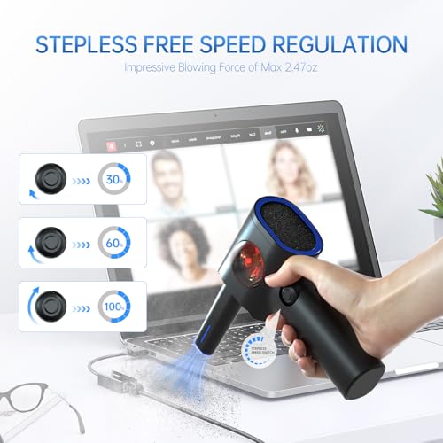 ATEngeus Compressed Air Duster, Stepless Speed Electric Air Duster with Storage Case, Cordless Air Duster with LED Replace Canned Air, 6 Accessories Air Blower, Keyboard Cleaner for Car, PC, Home — view 2