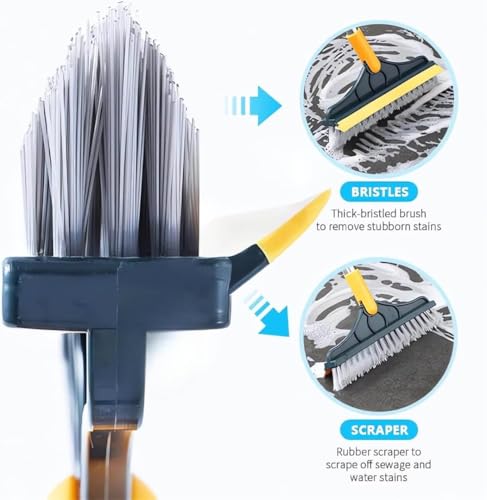Image of Bathroom Cleaning Brush with Wiper Tiles Cleaner with Long Handle 120 Rotate Bathroom Floor Scrub (2 in 1)