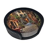 Material: Diese Untersetzer mit italienischem Old Street Print sind aus PU-Leder für eine bessere Wärmeisolierung. Leichtgewichtig.