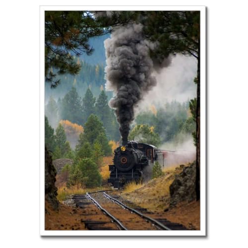 Poster locomotive à vapeur cadre noir 50x70cm tableau mural