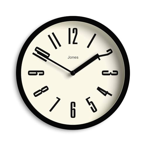 JONES CLOCKS® Hot Tub wanduhr | Kleine Retro runde Uhr | 20cm | Schwarz | Leicht lesbare Zahlen | Ideal für küche, büro, kinderzimmer, großen oder kleinen Raum