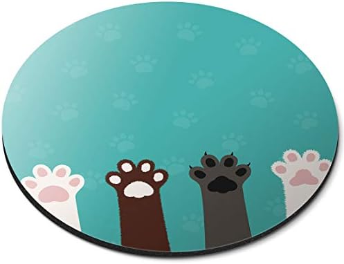 Cat Paws Cute Turquoise - Flexible Round 5mm Rubber Mouse Mat Pad Office Home Novelty Printed Desk Accessory 14270
