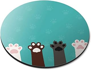 Cat Paws Cute Turquoise - Flexible Round 5mm Rubber Mouse Mat Pad Office Home Novelty Printed Desk Accessory 14270