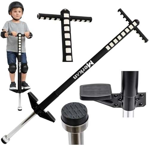 Merkan Pogo Stick, Jump Stick, Springen, Muster für Kinder, Jungen und Mädchen, Lenker aus Weichschaum, bis 70 kg (Schwarz)