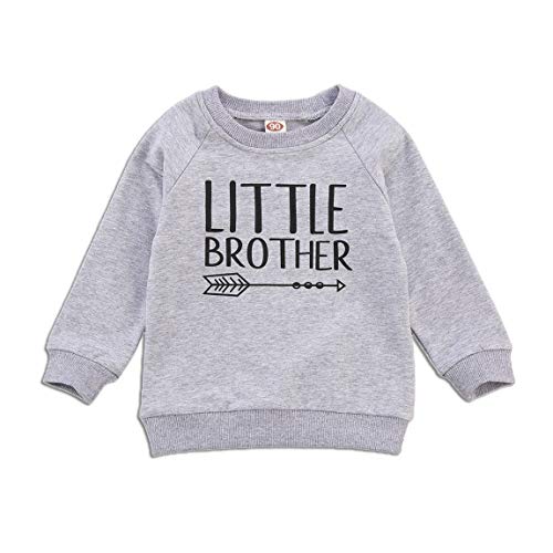 Toddler Girl Boy Letter Print Sweatshirt Fall Winter Long Sleeve Pullover Shirts Tops Sister Brother Matching Outfits (Grey, 2-3 Years)