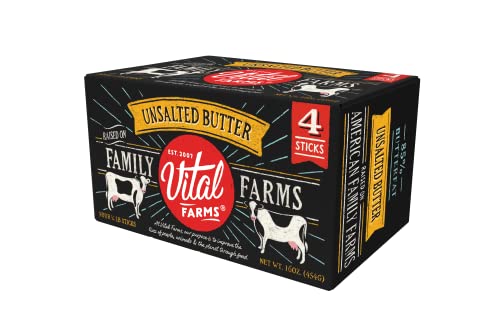 Vital Farms Butter Sticks, Unsalted, 16 Oz, 4 X 1/4 Lb Sticks #TOP22