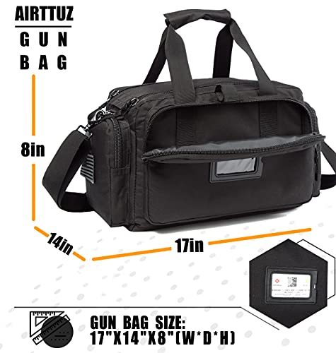 AIRTTUZ Range Bag | Gun Range Duffle Bag for Handguns and Ammo,USA Flag Patch Included. (Black)