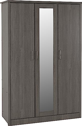 Seconique Lisbon 3 Door Wardrobe in Black Wood Grain