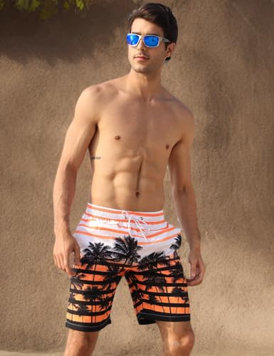 Image of APTRO Men's Swim Trunks 9 inch Quick Dry Bathing Suit Big & Tall Beach Swimsuits, Orange, Small