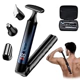 WUXO Back Shaver for Men, Mens Back Shaver with Travel Case, LED Display Ultra-Wide 2' T-Shaped Head with Long Handle, Safety Lock, IPX7 Wet/Dry, Multi-Functional Back Trimmer,(Space Silver)