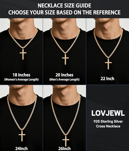 Lovjewl 18K Gold Plated Cross Necklace for Men, Gold Cross Necklace with 5mm Stainless Steel Cuban Link Chain, Mens Cross Necklaces 26 Inch — view 3
