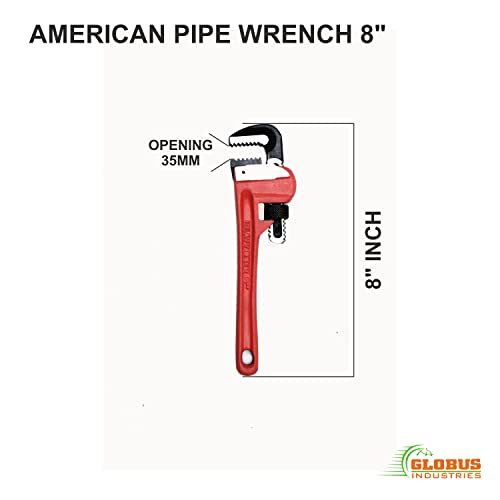 Image of GLOBUS 322 Heavy Duty Pipe Wrench 8 inch (200 MM) | Adjustable Spanner & Tap Tool for Plumbing | Heavy Duty Salai Rinch Pana for Home & Professional Work