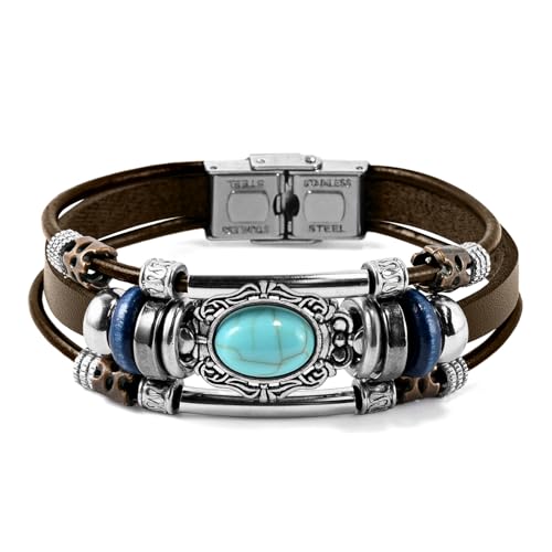 VIBILIA Vintage Leather Wrap Bracelets for Men Women, Multi-Strand Bracelets with Strong Clasp Ethnic Tribal Bracelets