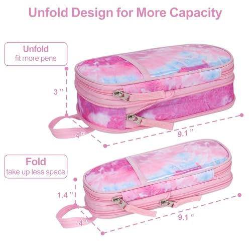 Image of Cute Kids Pencil Case - Girls Pen Pouch Large School Organizer | Pen Bag & Smooth Zipper, Multi-Slot Storage, Mesh Pocket, 900D Water Resistent, Giftable School Supplies, Pink Blue Tie Die