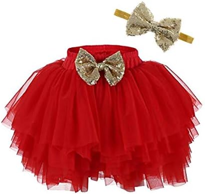 HIBAGirls Tulle Ruffle with Bow Baby Bloomer Diaper Cover and Headband Set Red