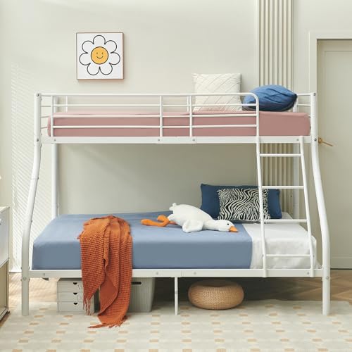 FetiNes Etagenbett Sortland Kinderbett Jugendbett Hochbett mit Leiter und Zwei Liegeflächen 90 x 200 cm und 140 x 200 cm Metall - Weiß