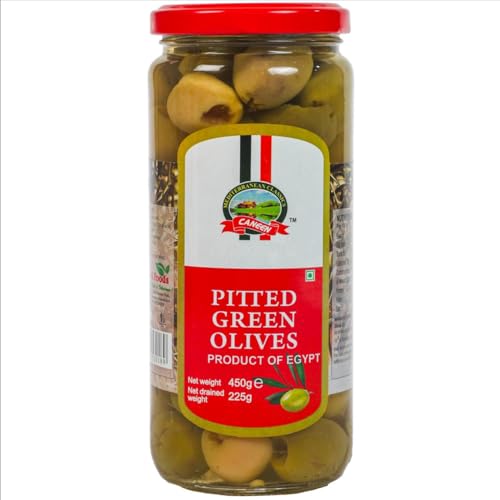 Image of CANEEN Pitted Green Olives Ideal for Salads, Pizzas, and Snacks | Fresh, Delicious, Ready to Eat | Sauces | Garnish | Stuffed Dishes | Rice and Grains | Savory Pies |450 gm (Pack of 1)