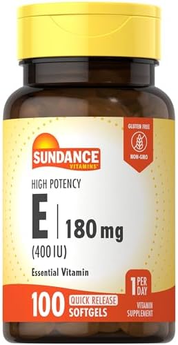 Sundance Vitamin E 180mg (400 IU) | 100 Quick Release Softgels | High Potency Formula | Non-GMO and Gluten Free Supplement