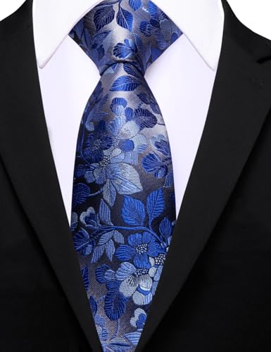 Image of Barry.Wang Floral Ties for Men Flower Necktie with Tie Clip Formal