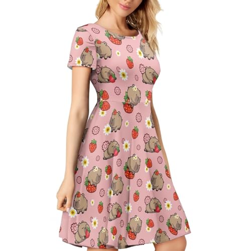 Image of AFPANQZ Womens Casual Summer Lightweight Vintage Dress Short Sleeve Midi Dress Knee-Long Luxury Formal Dress