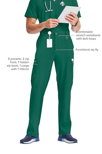 Infinity Cherokee Men's Scrub Pants Modern Fit 6 Pockets Tapered Leg with Drawstring CK200AS, XL Short, Hunter Green
