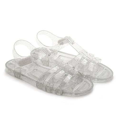 Image of Toddler Sandals Jelly Shoes Girls Unisex Boy Flat Retro Slides Clear Kids Water Slippers Slingback Summer Beach Size 8 Adjustable Buckle Glitter Dress Soft