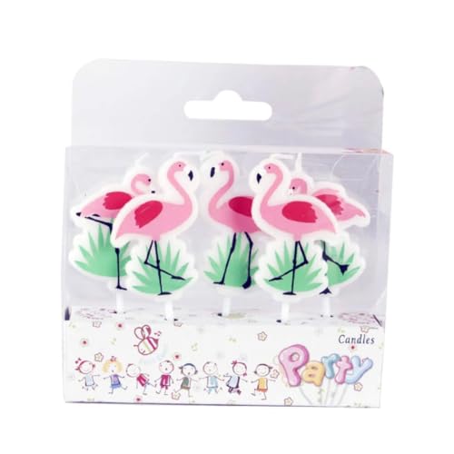 Image of WP WANNA PARTY Flamingo Theme Cake Candles for Hawaiian, Summer, Tropical Theme Parties - Set of 5 Whimsical Pink Novelty Candles