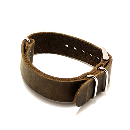 GenericMilitary style one-piece olive brown calfskin leather watch strap 18,20,22 mm lugs pass through install