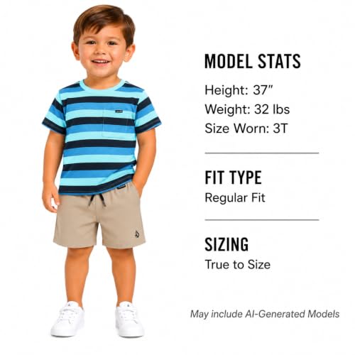 Image of Volcom Toddler Baby Boys Graphic Tee & Tech Stretch Shorts Set Short Sleeve | Soft Breathable Cotton Fabric, Adjustable Drawstring Waistband Adapts as He Grows, Comfort for Play, School or Vacation