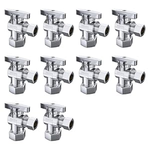 10 Pack Angle Stop Valve,1/2″ Nominal Comp (5/8″OD Comp,Fits 1/2″ Copper Pipe) X 3/8” OD Compression Quater Turn Elbow Valve, 5/8 Inches OD X 3/8 Inches OD Shut Off Valve,Chrome