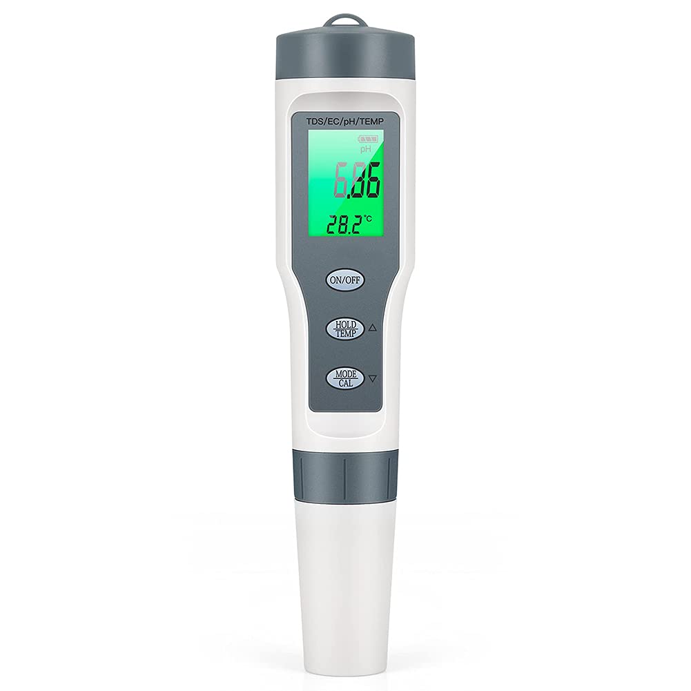 ERNZI Testeur de qualité de l'eau de testeur Affichage à Cristaux liquides/Valeur de pH numérique/Compteur TDS pour l'eau Potable/température de Laboratoire tds EC 4 en 1 Ensemble
