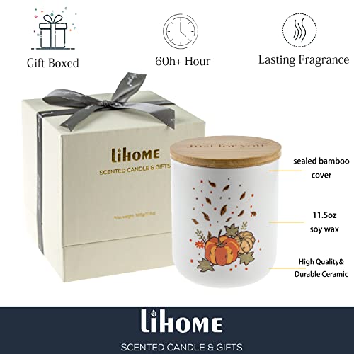 Lihome Hello Fall Candles - Fall Decorations For Home, Fall Gifts Pumpkin, Candles For Home Scented, Handmade Ceramic Jar 11.5Oz Natural Soy Wax (Autumn Morning) #TOP1