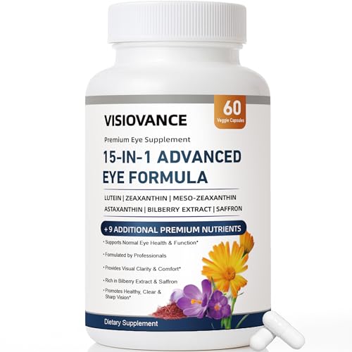 15 in 1 Advanced Eye Formula Neurobella Eye Vitamin and Mineral Supplement for Adults & Seniors with Lutein Astaxanthin Vitamin C/E Bilberry Promotes Eye Health Reduces Dryness 60 Capsules