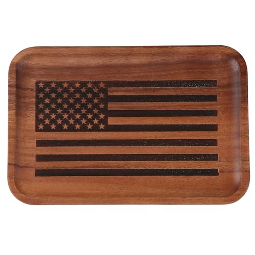 American Flag Valet Tray for Men - Acacia Wood Catch All, Key, Nightstand, Decorative, Dump, EDC Tray