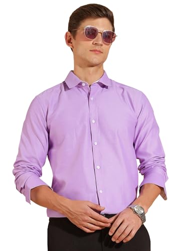 Image of Fyltr Men's Regular Fit Oxford Cotton Blend Shirt - Full Sleeve | Contrast Trim Fabric | Formal Shirts for Men