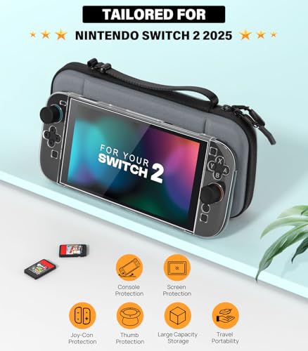 Accessoires Switch 2 avec coque transparente et verre trempé pour console 2025